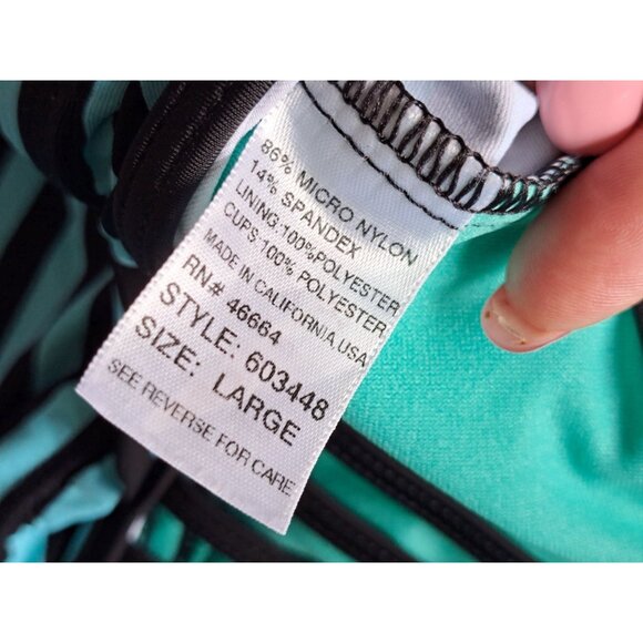 Title Nine Women's Size L Striped Turquoise  Black Tankini Swim Top Strappy Back - Picture 8 of 9
